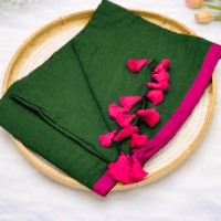 Mul Cotton Saree | Dark Green with Magenta Tassels