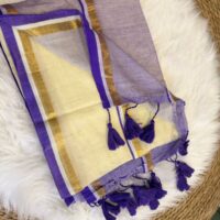 Mul Cotton Saree | Lavendar and White