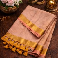 Mul Cotton Saree | Peach & Orange Tassels