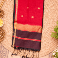 Maheshwari Contrast-Coffee Red