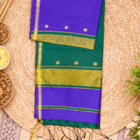Maheshwari Contrast Saree- Purple Green