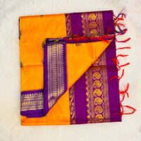 Premium Kalyani Cotton Saree | Yellow, Purple Border
