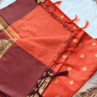 Rust Orange Banarasi Silk Saree