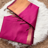 Semi Banarasi Silk Saree-Magenta With Check Body